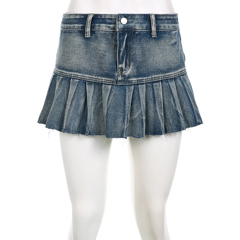 Women's Low Denim Short Skirts with Pockets