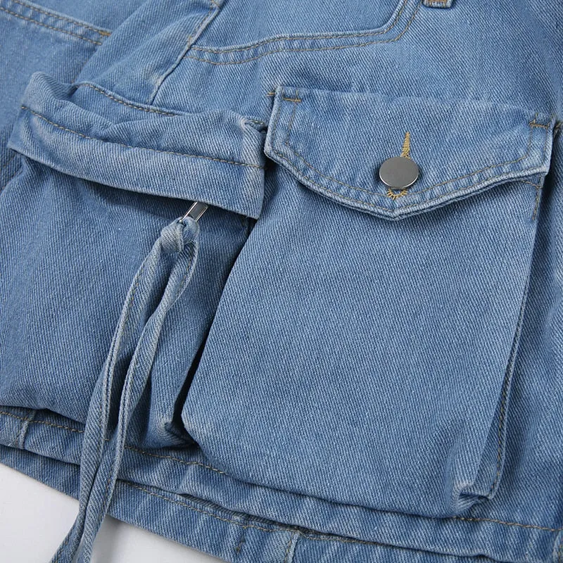 Women's Low Denim Short Skirts with Pockets