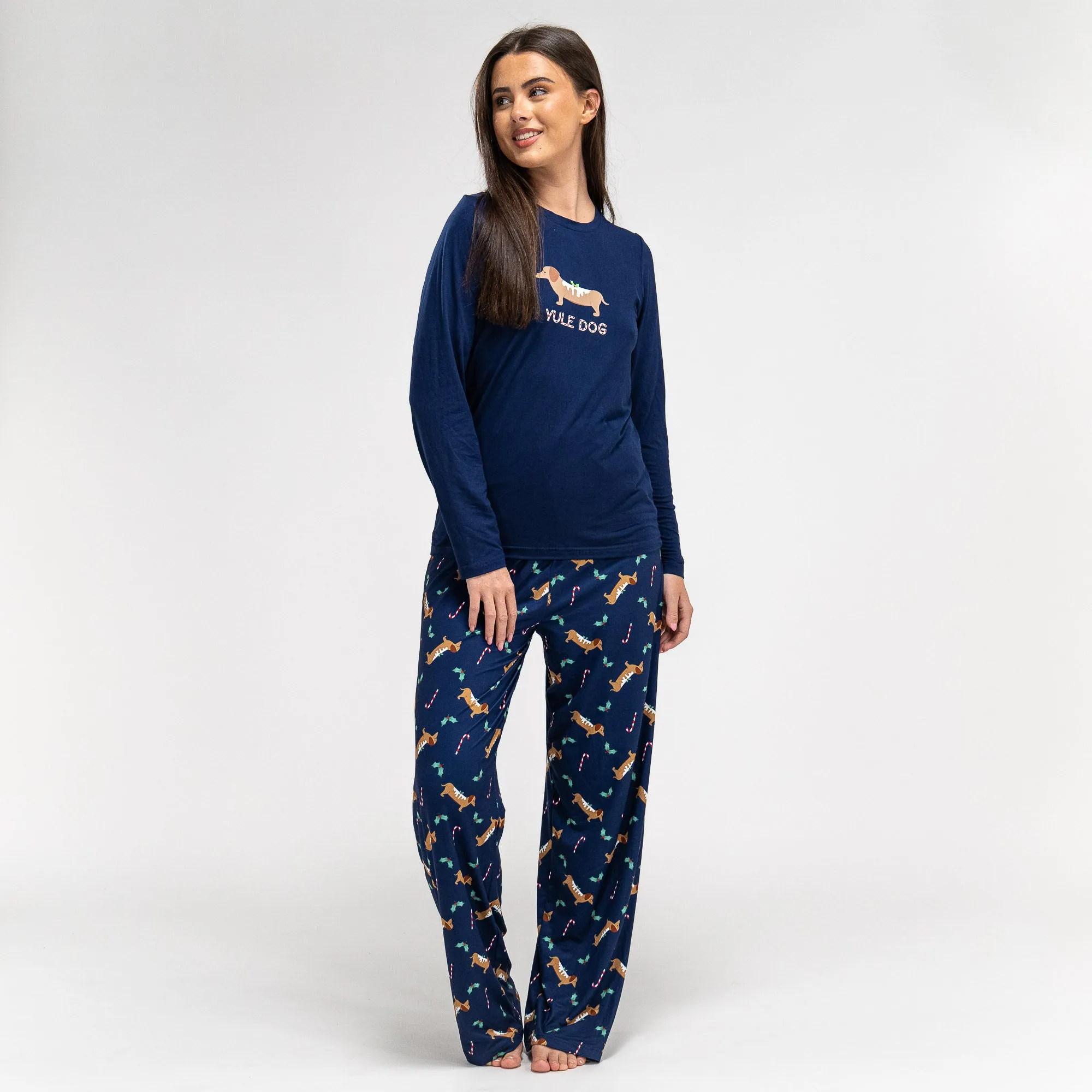 Women's Sausage Dog Slogan Christmas Jersey Pyjamas