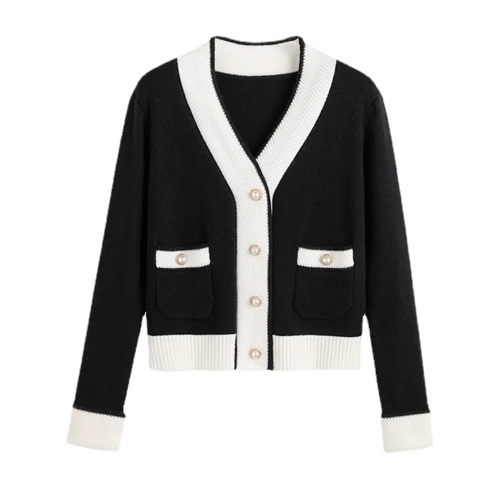 Womens V Neck Two Tone Cardigan