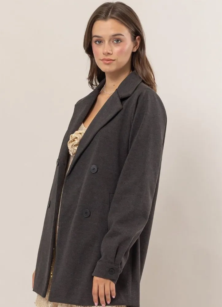 Wool Like Brushed Twill Coat in Dark Grey by Hyfve